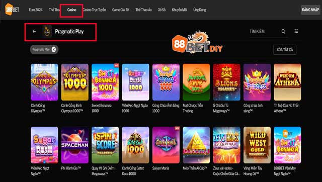 Truy cập vào 188Bet nhấn vào casino, chọn sảnh Pragmatic Play